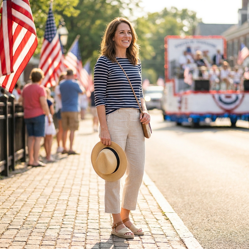 What to wear to a July 4 parade (comfortable outfits for walking, heat, and sitting)